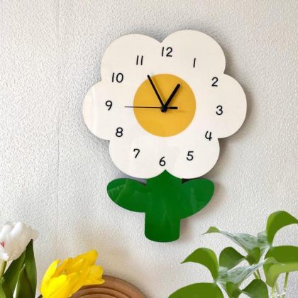 Flower Hanging Wall Clock, Wood
